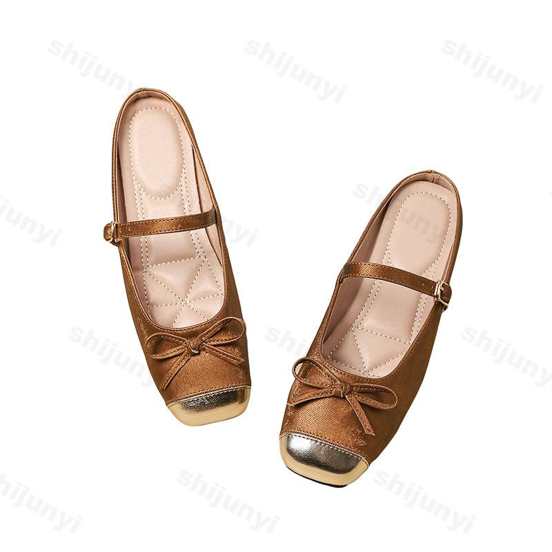 Fashion Flat bottomed color blocked bow design half slippers for women spring 2025 new elegant Mary Jane elegant casual cool slippers