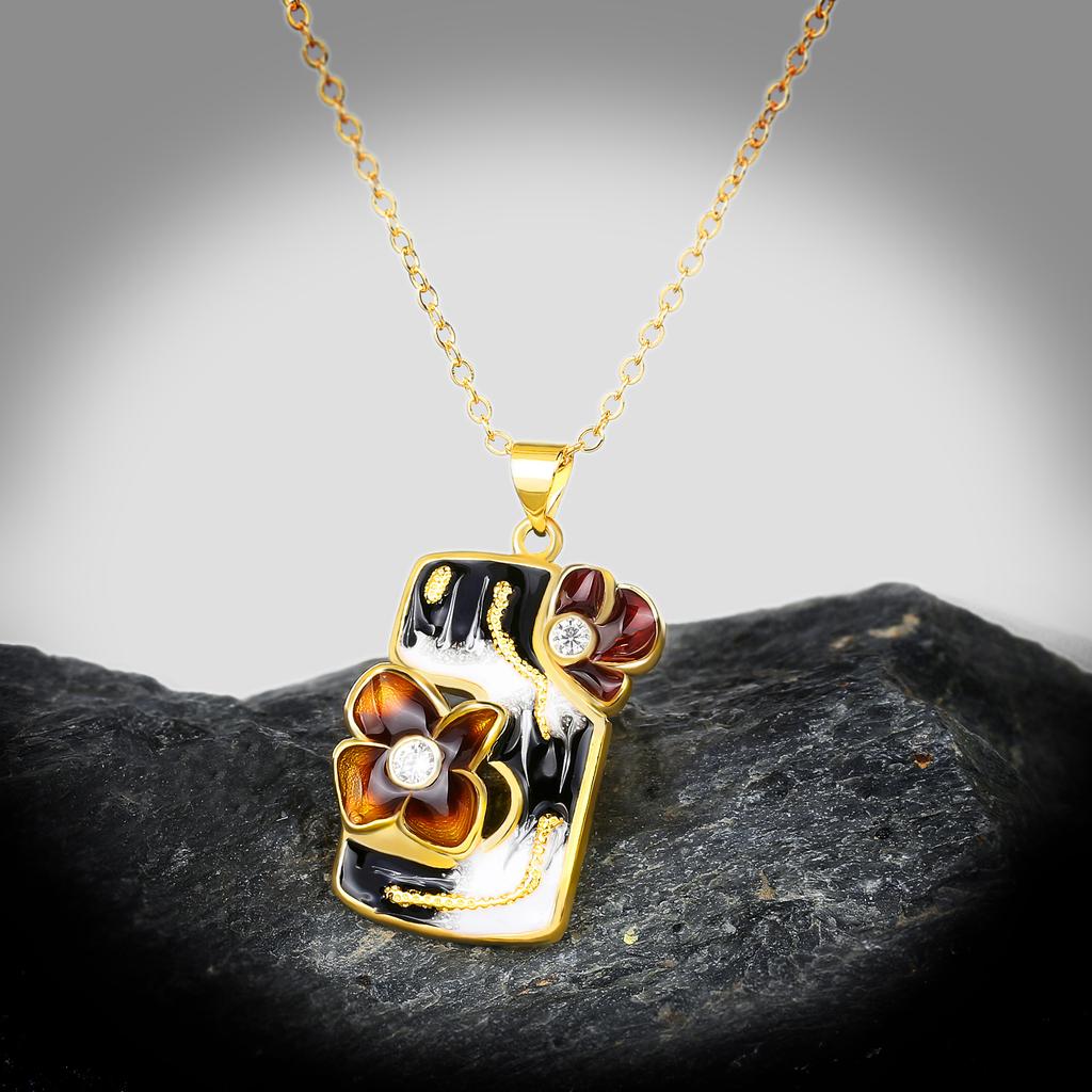 Geometric European and N Womens Necklace with Gold Flowers and Zircon