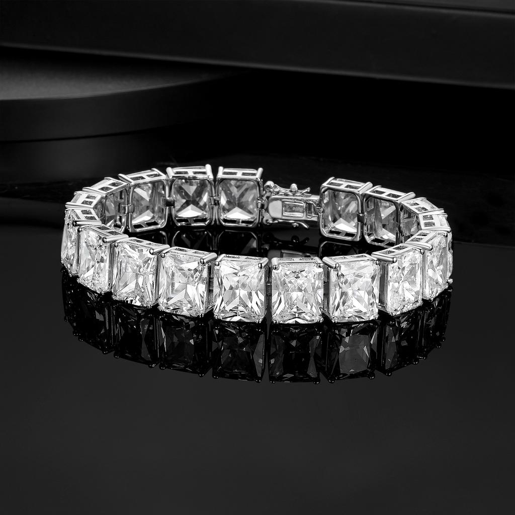 A new tennis bracelet copper inlaid zircon plated 18k gold rectangular zircon high-end jewelry, popular