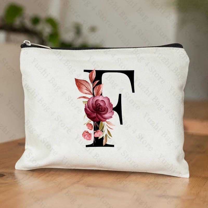 A-Z Alphabet Cosmetic Storage Bag Initial Graduation Gifts for Teacher Flowers Print Toiletry Bag for Bridesmaids Wedding Gifts