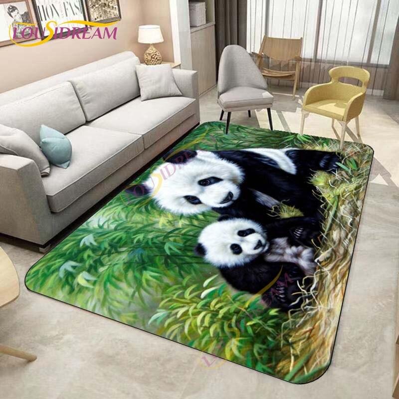 Animal Carpets Cute Panda Pattern Floor Mat Bamboo Door Mat Cartoon Panda Printed Mat Carpets for Bedroom Living Room Home Decor