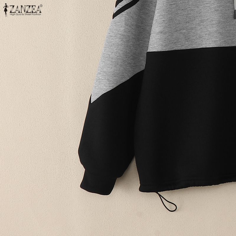 ZANZEA Women Hoodies Casual Long Sleeve Patchwork Pullover Hooded Sweatshirts