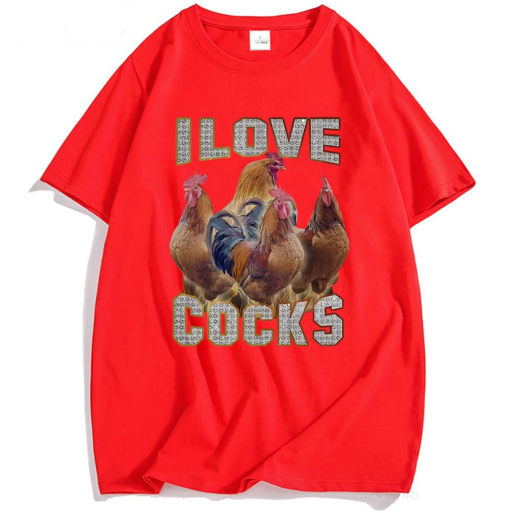I Love Cocks Funny Roosters Meme T-shirt Chicken Enthusiast Short Sleeve Tshirt Women Men Street Clothing Unisex Streetwear
