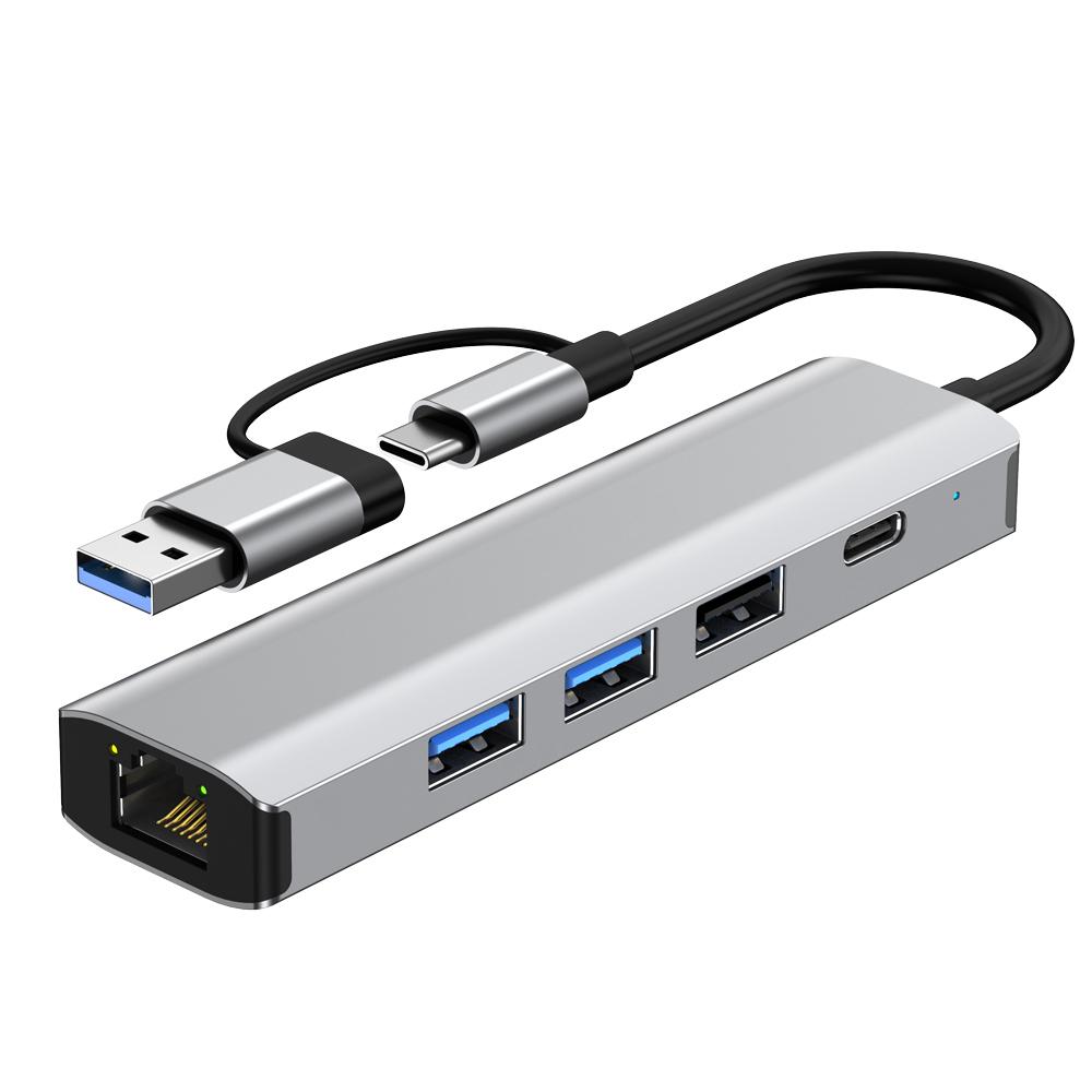 

2501 USB-C/USB to Ethernet Adapter RJ45 Gigabit Network Card with USB3.2 USB2.0 USB-C3.2 DC5V Ports Converter A