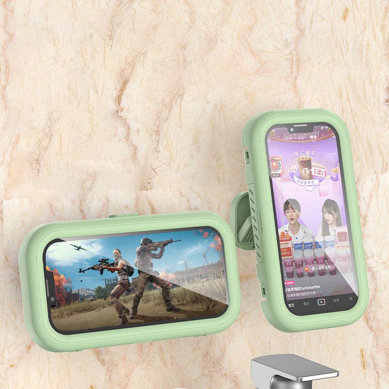 

Touch Screen Mobile Phone Holder Bathroom Waterproof Rotatable Wall Phone Case Green