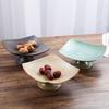 Chinese Retro Glazed Ceramic Plate High Foot Fruit Dish Japanese Zen Tea Tray for Home