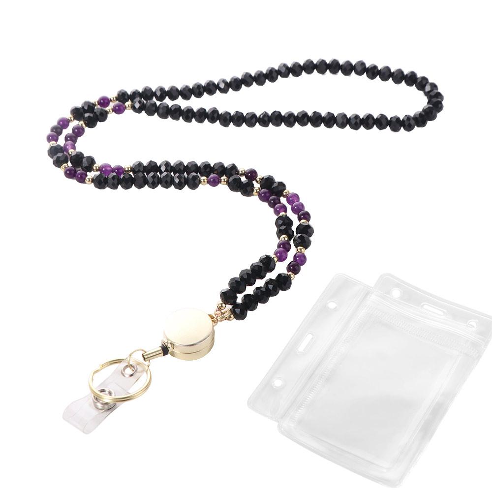 Креативная веревка-шнурок с хрустальными бусинами для бейджей, держатель для карт, натуральный модный шнурок-подвес, зажимы для бейджей, женский шнурок-ожерелье фиолетовый