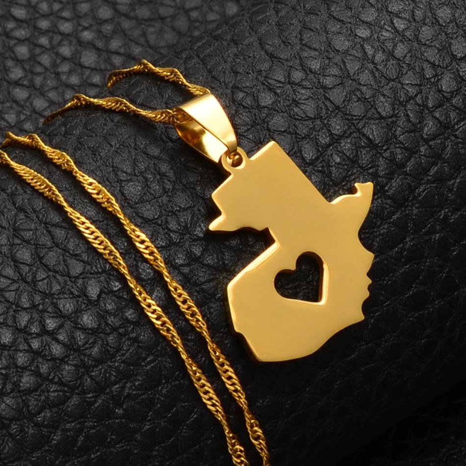 Anniyo Guatemala Map Pendant Necklaces for Women Girls Gold Color Jewelry Map of Guatemala #004021 45cm OR 17.7 Inches