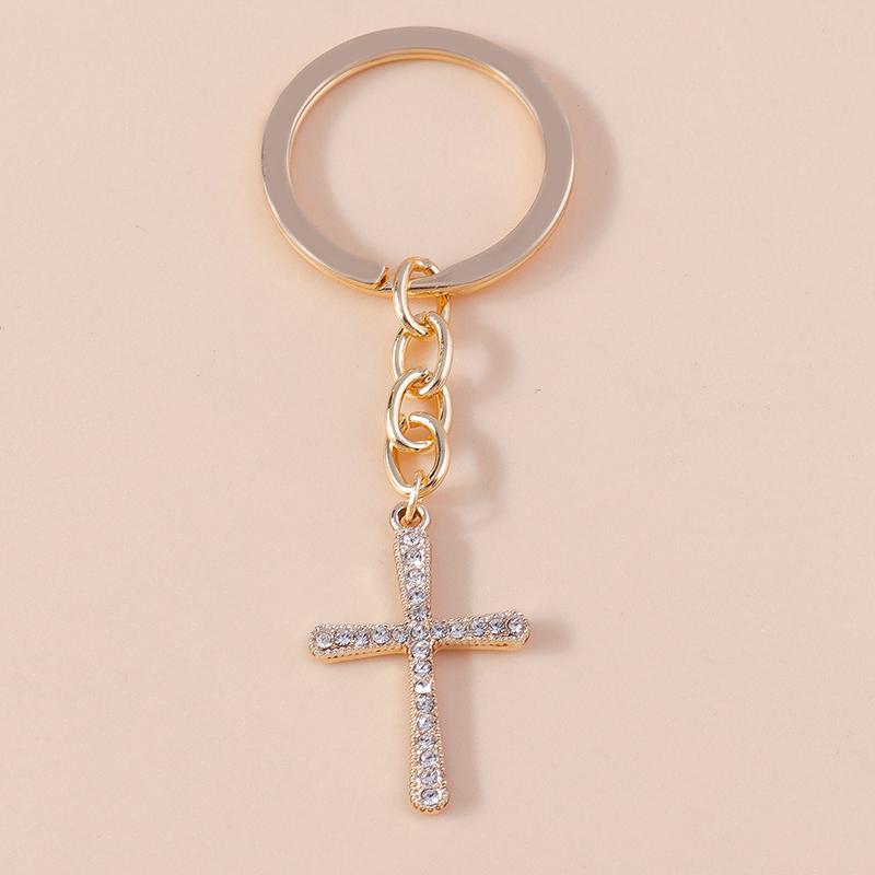 Luxury Rhinestone Crystal Cross Keychain Religious Key Ring Pendants for Key Holder Women Girls Handbag Charms DIY Jewelry Gifts