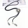 Western Cowboy Braided Rope Bolo Tie Necklace with Sun Turquoises Stone Pendant Jewelry Necktie Chain for Men and Women