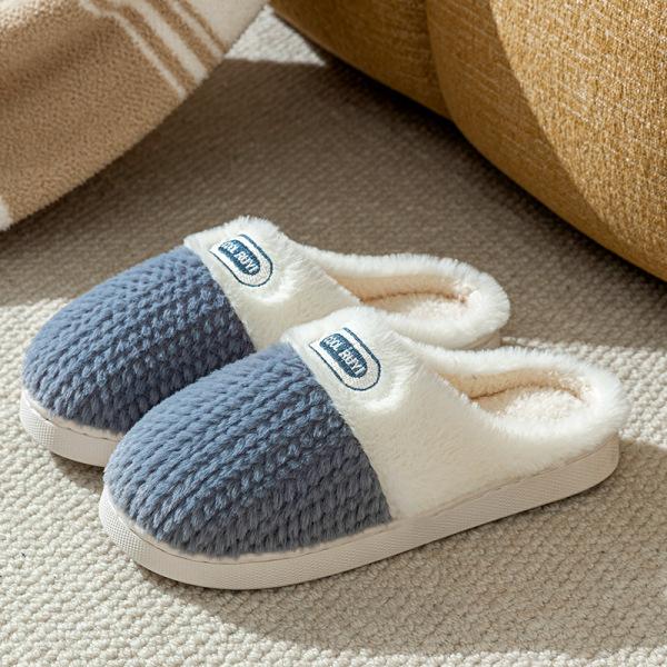 Fleece warm thick-soled cotton slippers home slippers autumn and winter couple cotton mop fleece silent non-slip shoes