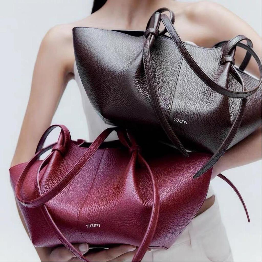 YUZEFI Wing MOCHI Genuine Leather Underarm Tote Bag