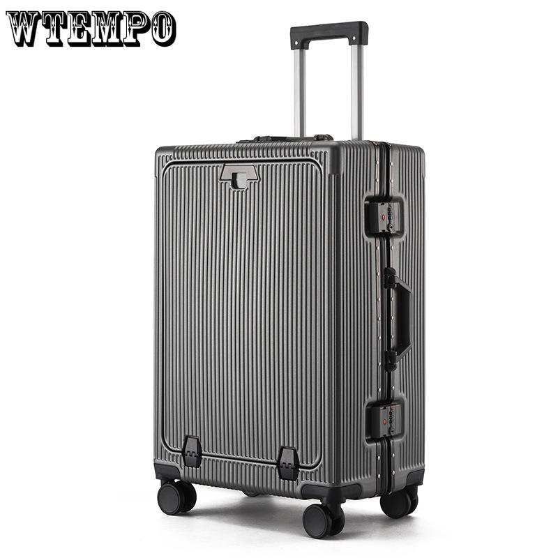 Front Opening Multifunctional Rolling Aluminum Frame Laptop Luggage with Spinner Wheels - Carry On Travel Suitcase with Combination Lock for Men Women