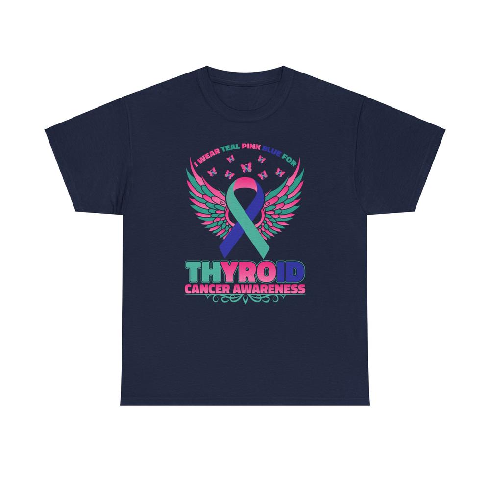 I Wear Teal Pink Blue For Thyroid Cancer Awareness TShirt Cancer Survivor Tee S