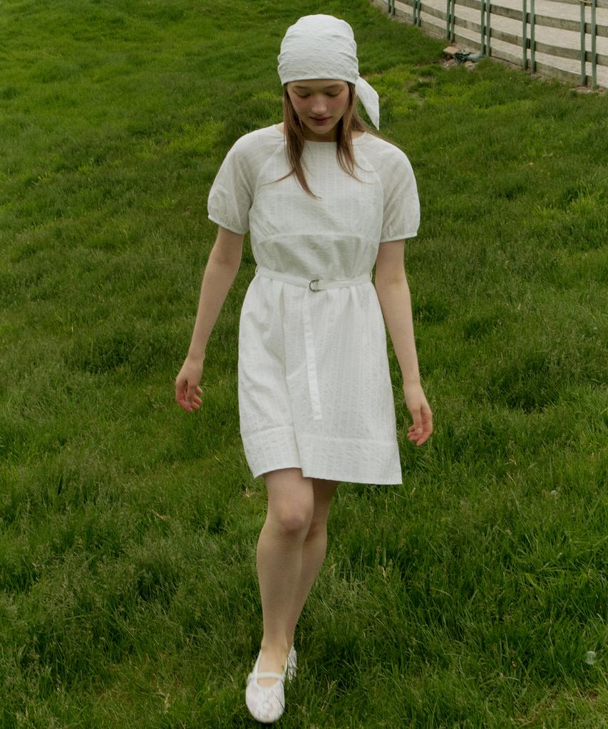 ITOV SEOUL Boatneck Cotton A-Line Dress White