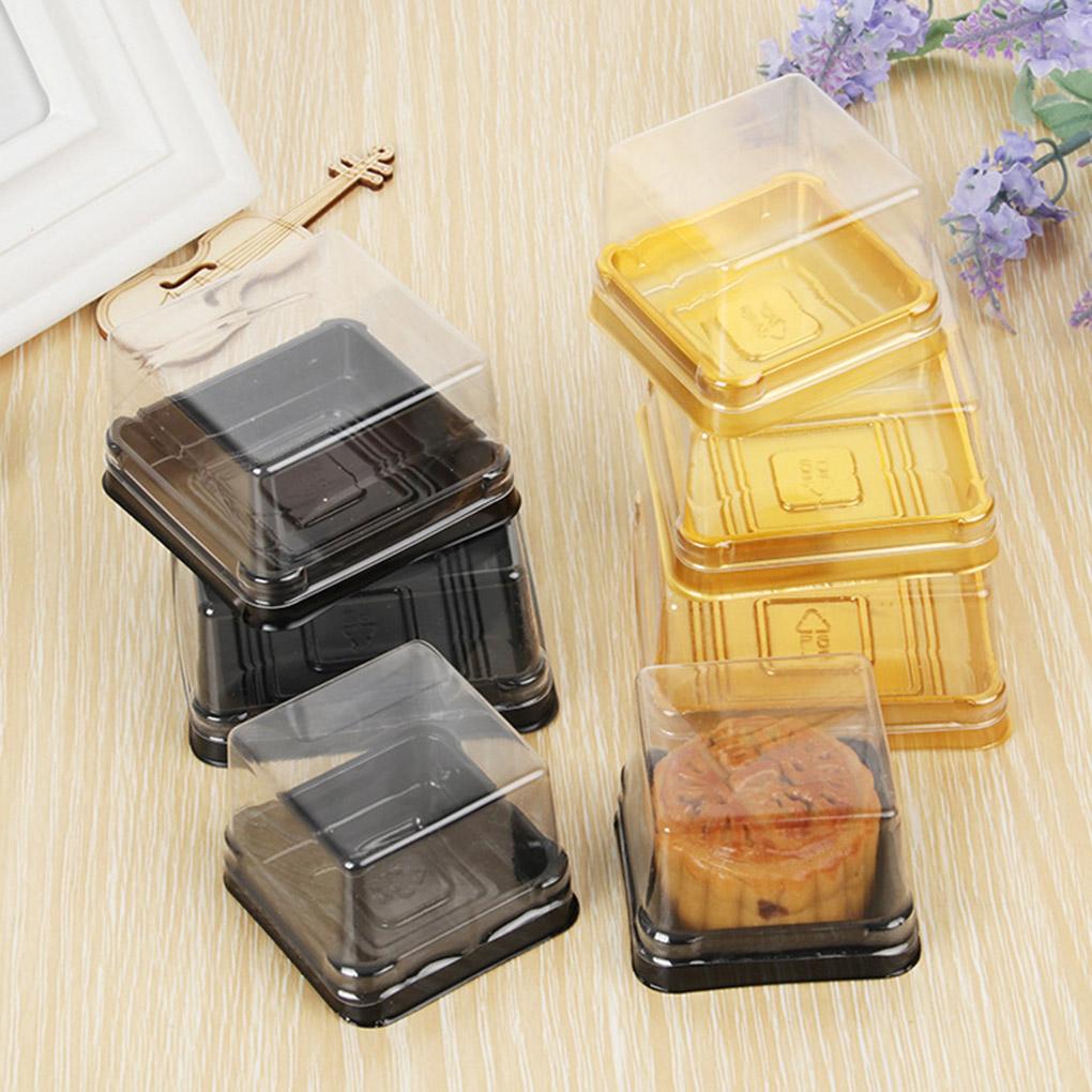 50Pcs Moon Cakes Packing Box Round Square Transparent Plastic Muffins Cookies Cake Container Cups Black/gold