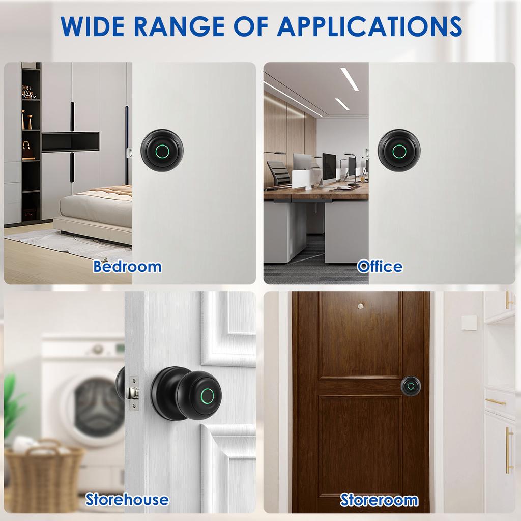 Smart Fingerprint Door Knob with Lock Biometric Door Lock with App Control Key for Bedroom Front Door Home Apartment Office