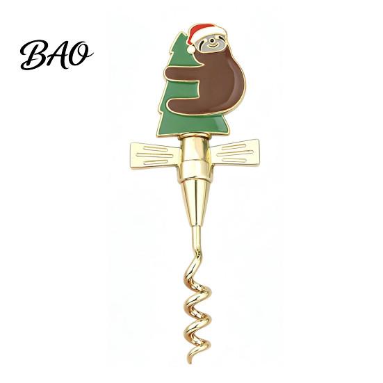Novelty Wine Bottle Opener Zinc Alloy Christmas Opener, Enamel Hat/Gift/Bear/Dachshund Design, Ergonomic Double Wing Handle Corkscrew, Decorative Cork