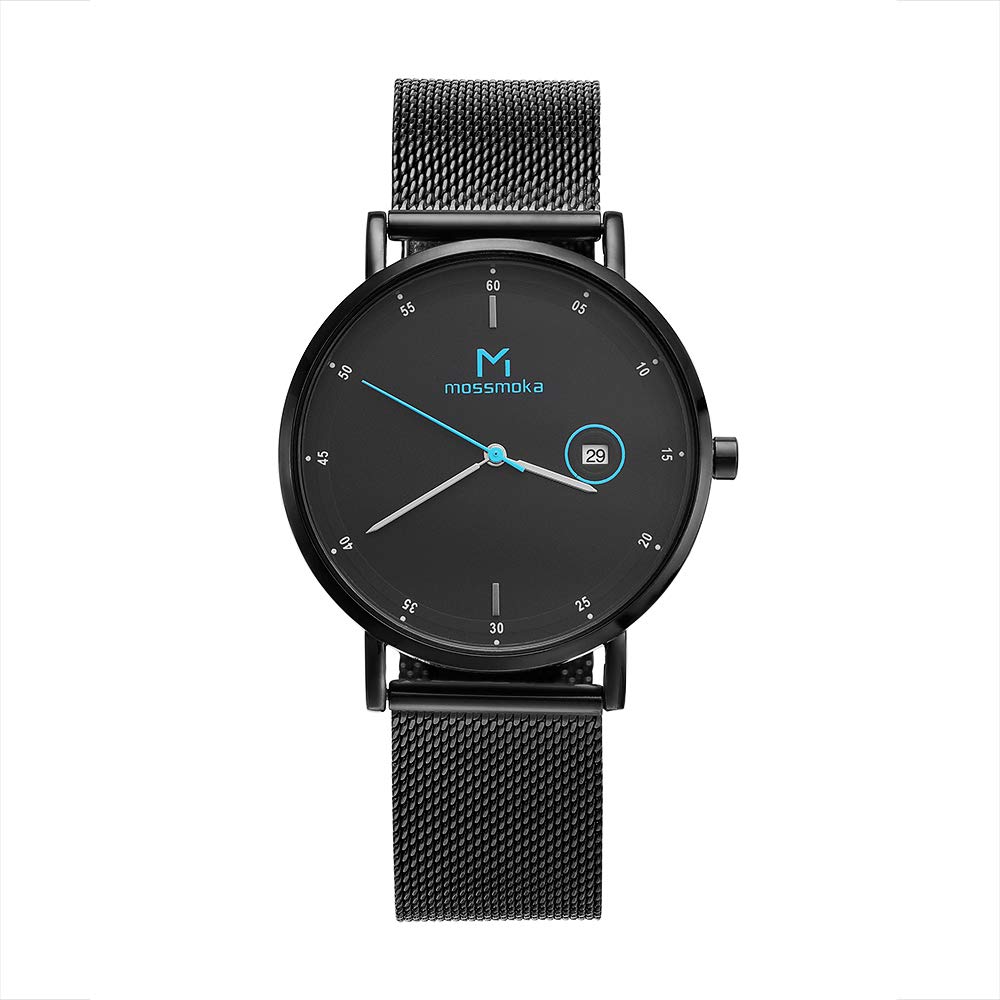 2020 Latest Model Analog Watch Men's Date Ultra-Thin Simple 6MM Mesh Band Unisex Gift Black Waterproof