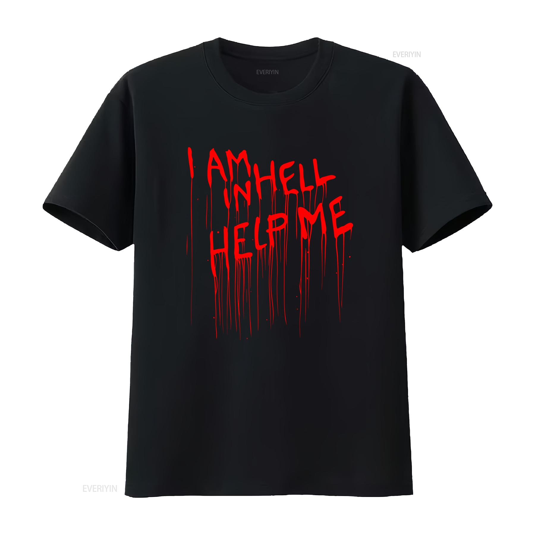 

Hellraiser Horror Movie Inspired I Am In Hell Help Me Mens Black T Shirt Sizes S 3XL vintage Washed streetwear 4XL