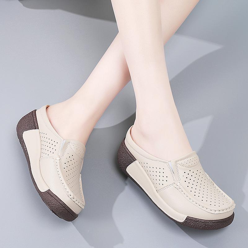 Ladies Platform Loafers Casual Elegant Leather Sandals Clog Slippers Backless Mules Women Thick Sole Height Increase Shake Shoe