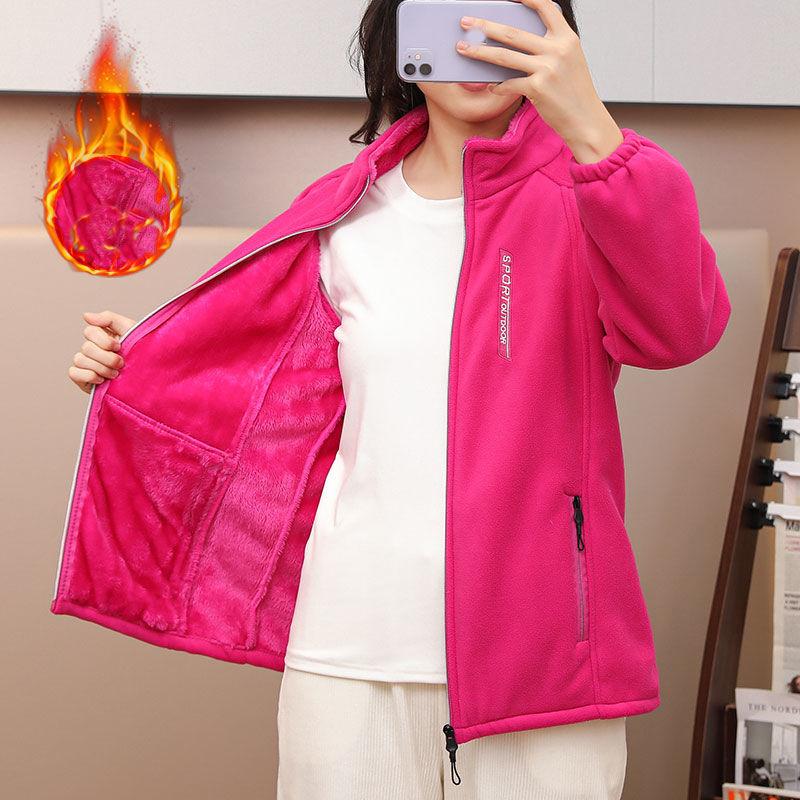 Autumn Winter Polar Fleece Warm Coat Women Sweatshirt Outdoor Sports Casual Zipper Cardigan Jacket Top Slim Teenagers Couple