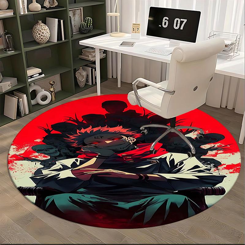 1pc Demon Slayer Tanjiro Kamado Round Carpet - Anime Design Office Chair Mat