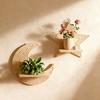 Moon Star Wall Shelf Boho Wooden Floating Wall Shelves Wall Mounted Plant Holder for Living Room Bedroom Modern Home Decor