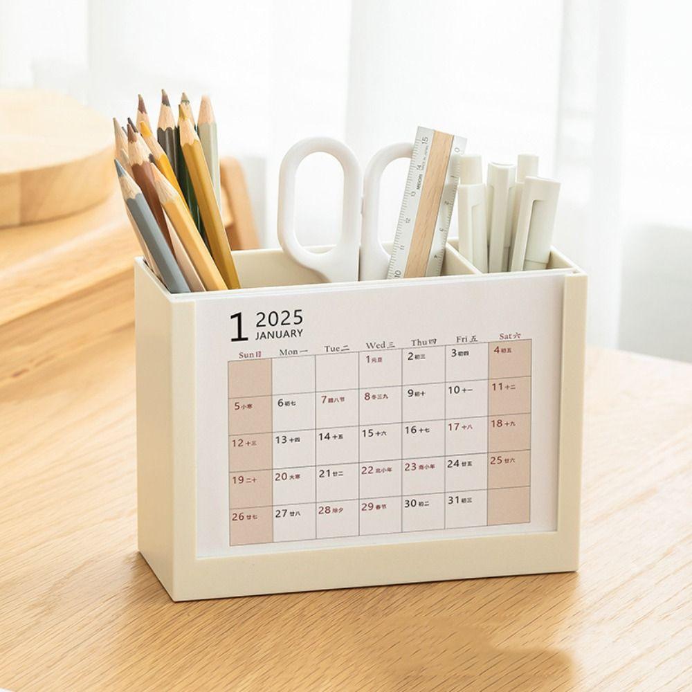 Creative Desk Calendar Pen Holder Multi-Function Pencil Storage Box Home