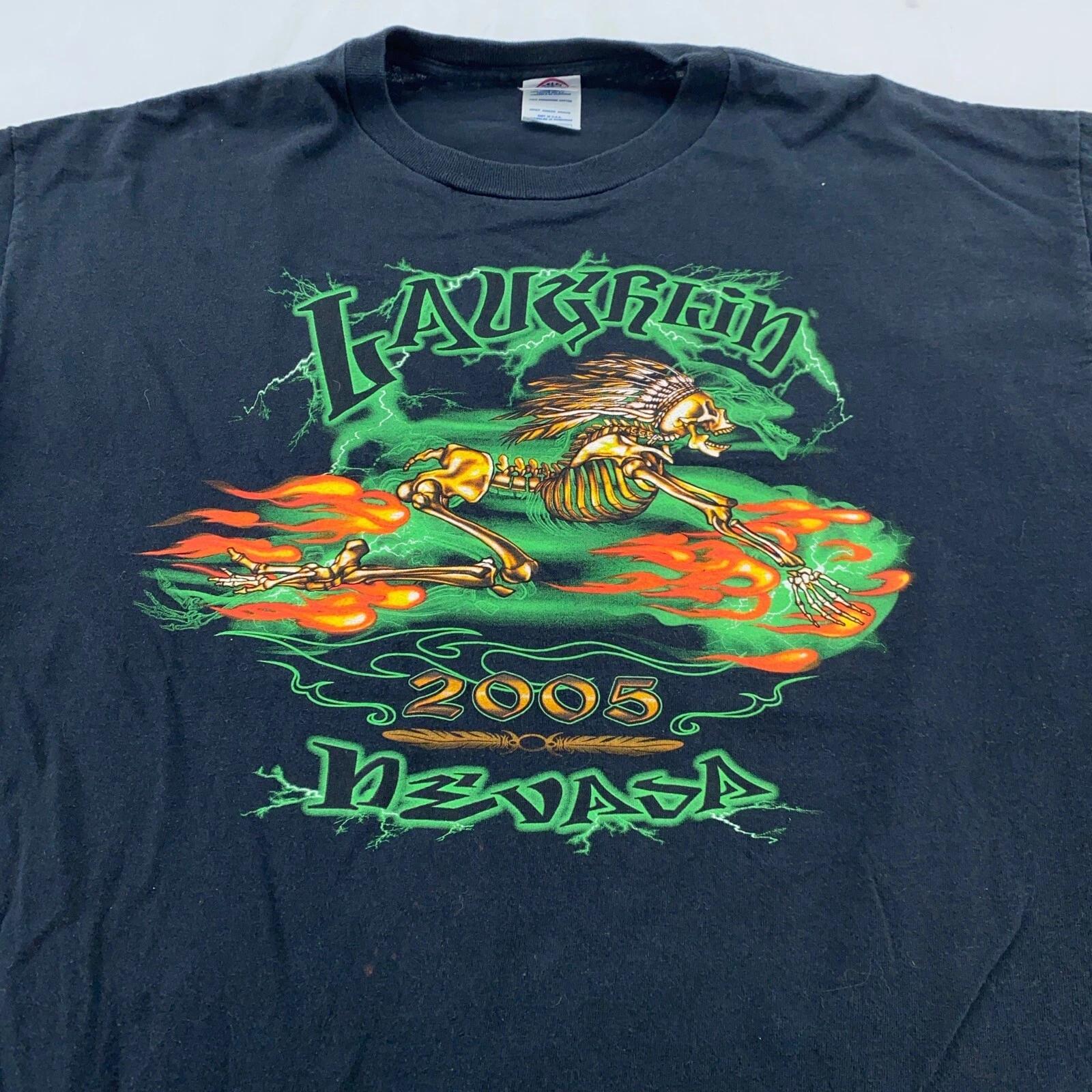 vintage 2005 LAUGHLIN NEVADA BIKER RALLY T-Shirt XL motorcycle skeleton skull S