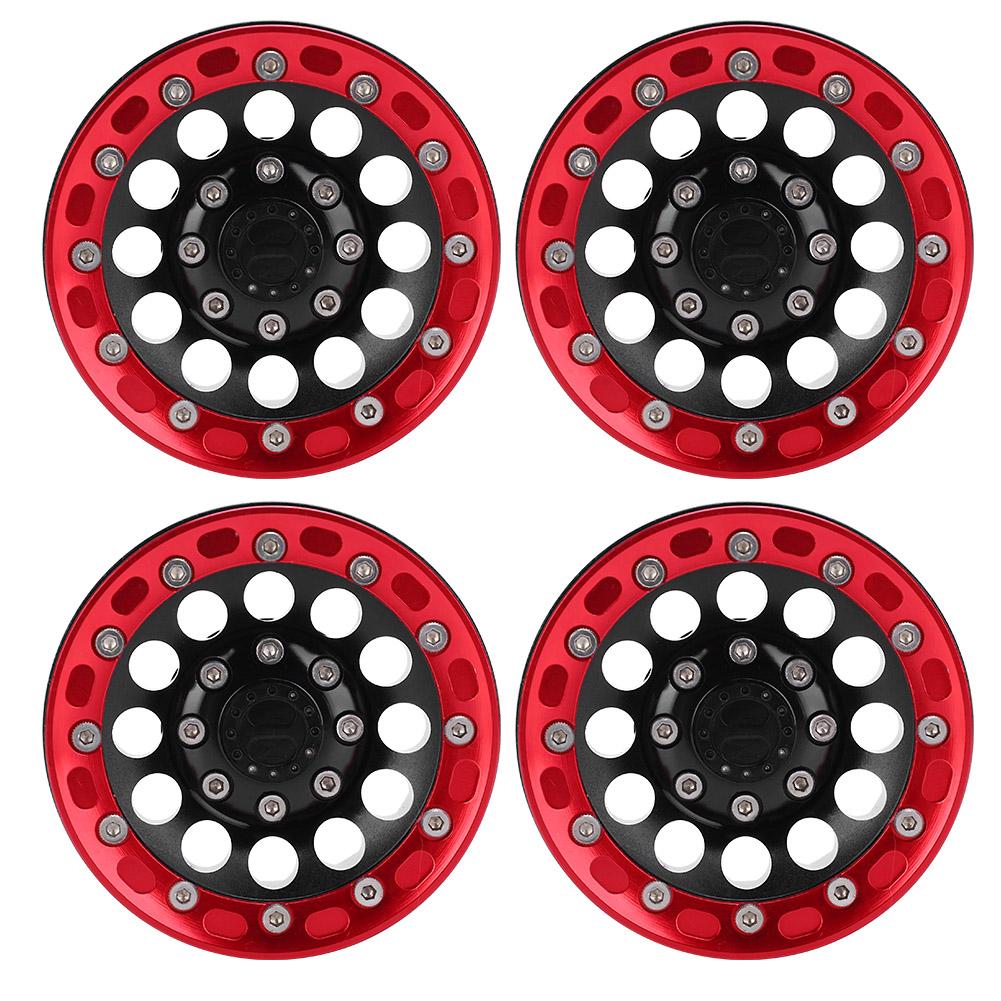 4pcs Metal Wheel Hub RC Car A Essories Fit for 1Celsius10 RC Crawler 1.9 Inch(Red Black )
