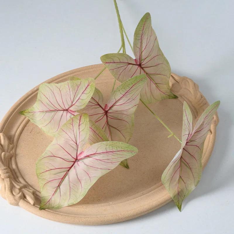 50cm Artificial Plants Film 5 Forks Colorful Taro Leaves Table Decorative Simulation Green Plant Leaf Wedding Decoration Floral