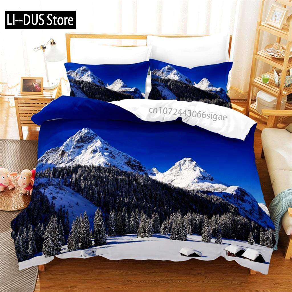 Duvet Cover Natural Scenery Landscape Snow Mountain Queen Bedding Duvet Cover Set Bedspreads With Pillowcase Bedroom Decoration