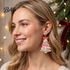 Fun Christmas Theme Earrings 2D Acrylic Earrings, Colorful Tree Dangle with Bow Decorative Holiday Decor, Lightweight Drop Jewelry, Decorations