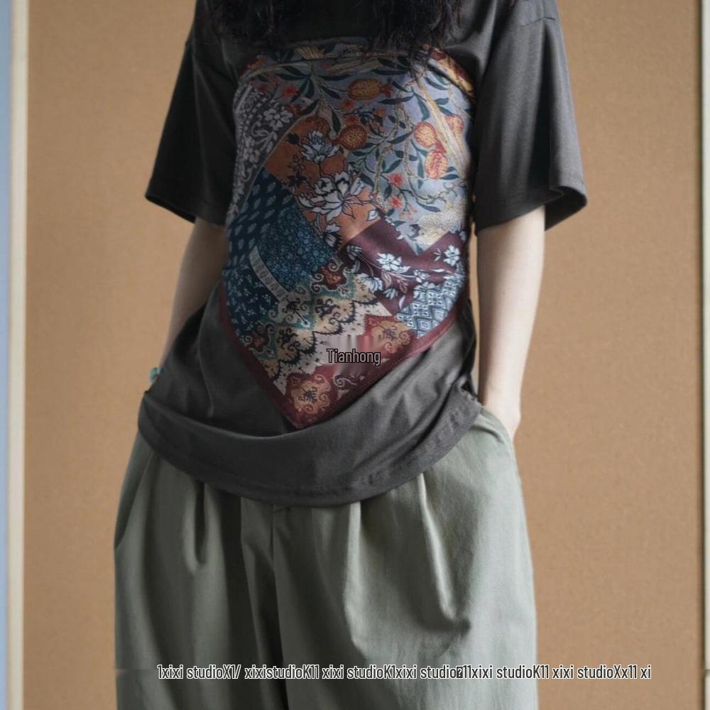 Women's Red-Brown Retro Silk Scarf: Versatile, Triangle & Square Styles for Waist, Head, or Neck