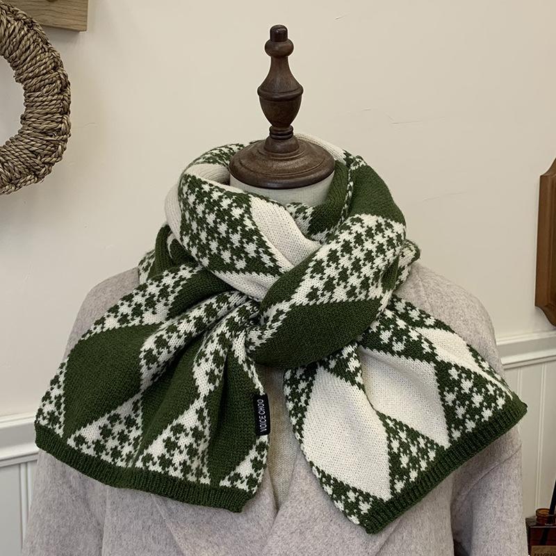 Red Scarf for Women Winter Knitted Wool Student Plaid Thickened Warm Korean Version Versatile Birthday Gift Scarf Trendy