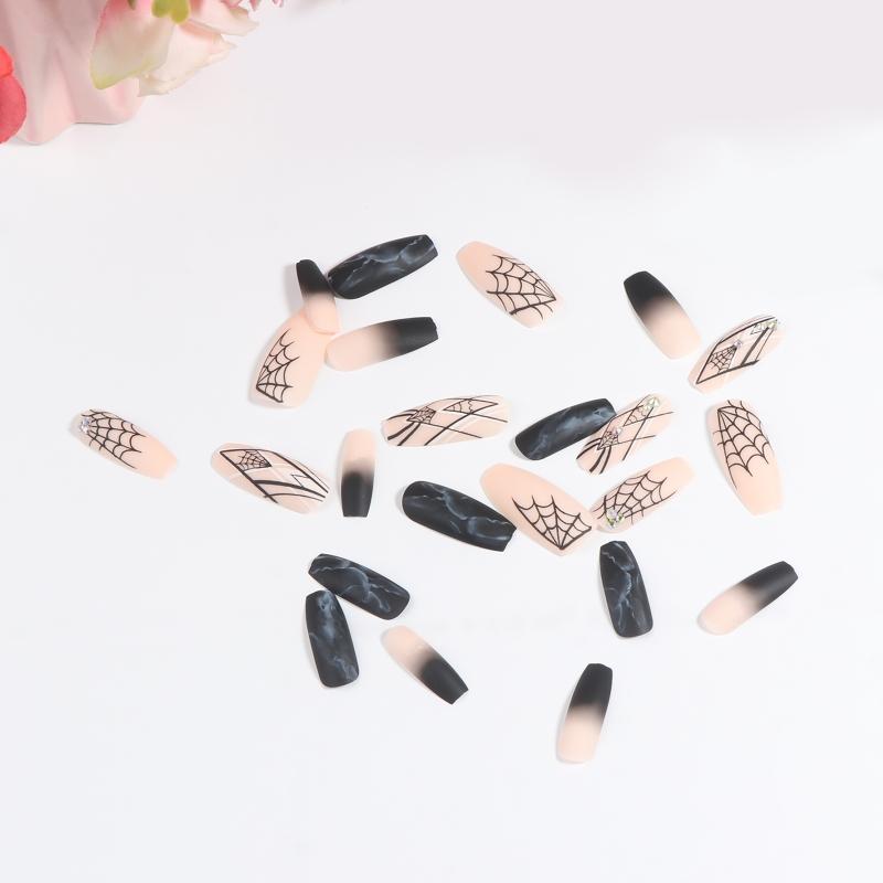24Pcs Stiletto Fake Nails Coffin Nails Halloween False Nails Punk Full Cover Artificial Press On Nails for Women Girls
