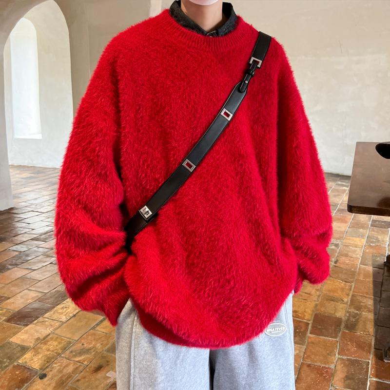 

2024 Новий осінній чоловічий товстий светр з круглим вирізом Чоловічий кашеміровий пуловер із чистої норки Чоловічий в’язаний светр Зимовий теплий джемпер XL червоний