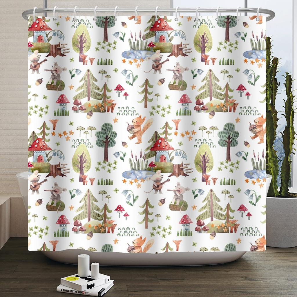 Rlsgjlkjk Forest Animals Shower Curtain Jungle Trees Plant Wildlife Bird Bear Fox Deer Modern Minimalist Bathroom Shower Curtain