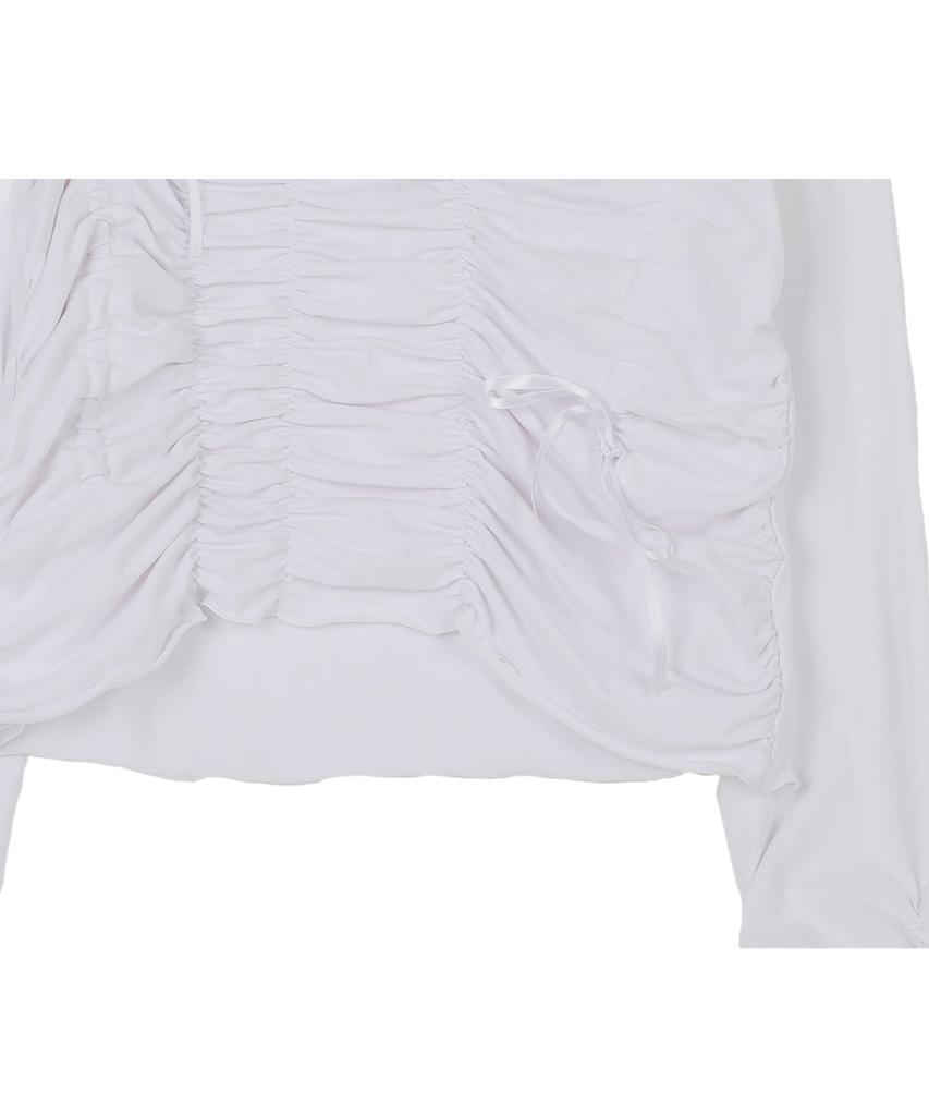 HARDCORE HAPPINESS Shirring Detail String Long Sleeve T-Shirt_White