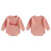 Baby Girl Valentine 's Day Romper Long Sleeve Round Neck Letter Embroidery Knit Bodysuit Newborn Outfit