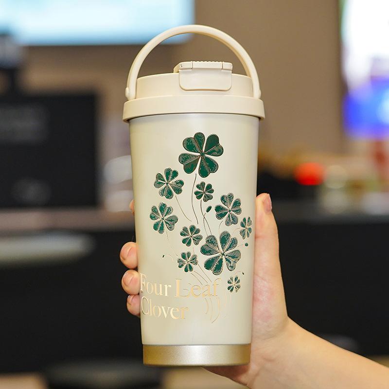 New High Appearance Level Accompanying Coffee Cup Lily of The Valley Stainless Steel Thermos Cup Double Drink with Handle Portable Women's Water Cup