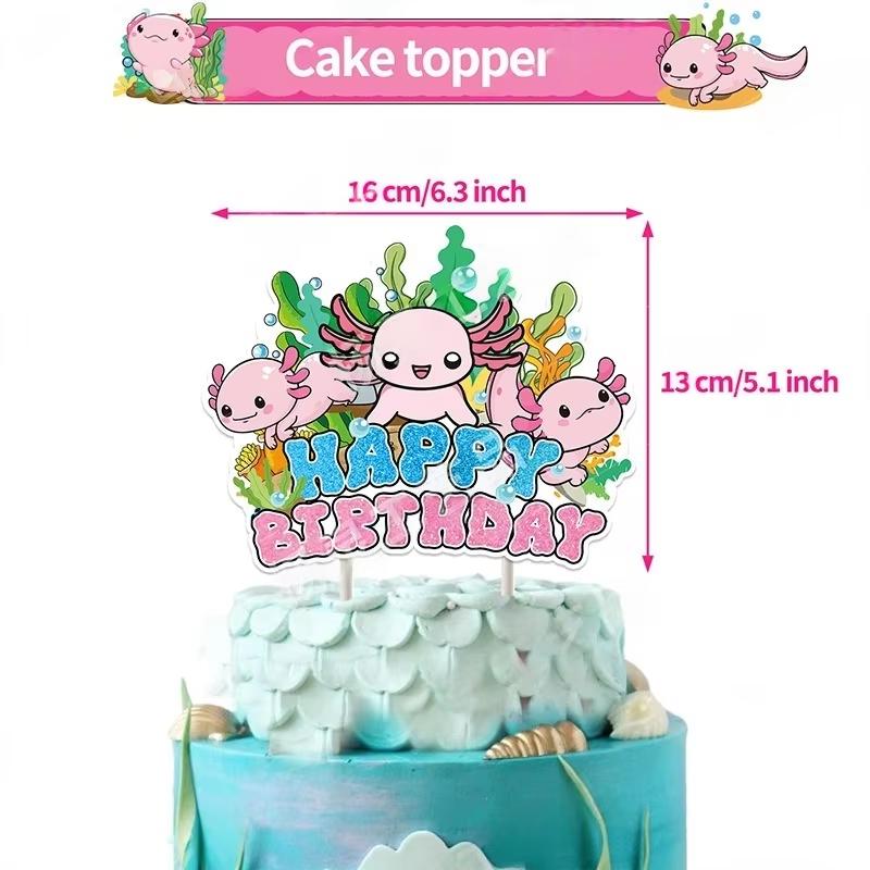 Pink Salamander Birthday Party Decoration Set Banner Cake Topper Balloons For Kids Party Birthday Favors Baby Shower Photo Booth