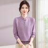 Middle-aged and Old Women's Clothing, Spring and Autumn Knitted Loose Sweater, Mother's Spring Clothing, New Stand-up Collar Bottoming Shirt, Top