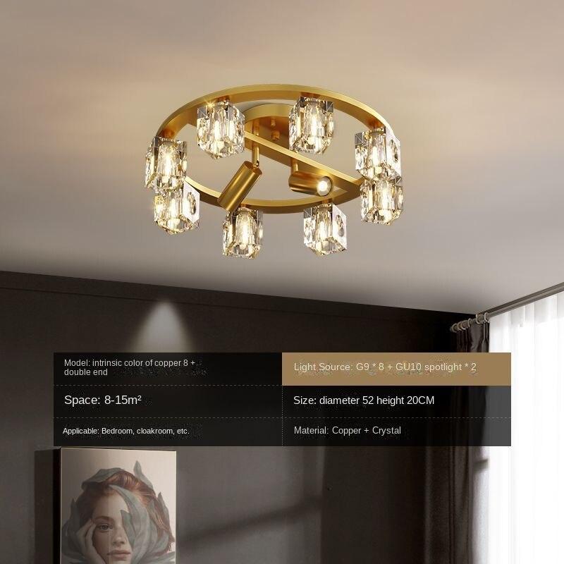 Lekka luksusowa wysokiej klasy lampa sufitowa do salonu pełna miedź kryształowa z reflektorami sypialnia gabinet lampy