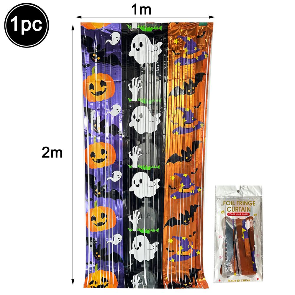 Halloween Foil Fringe Curtain Tinsel Garland Pumpkin Ghost Bat Boo Print Photo Backdrop Halloween Party Door Wall Hanging Decors 5