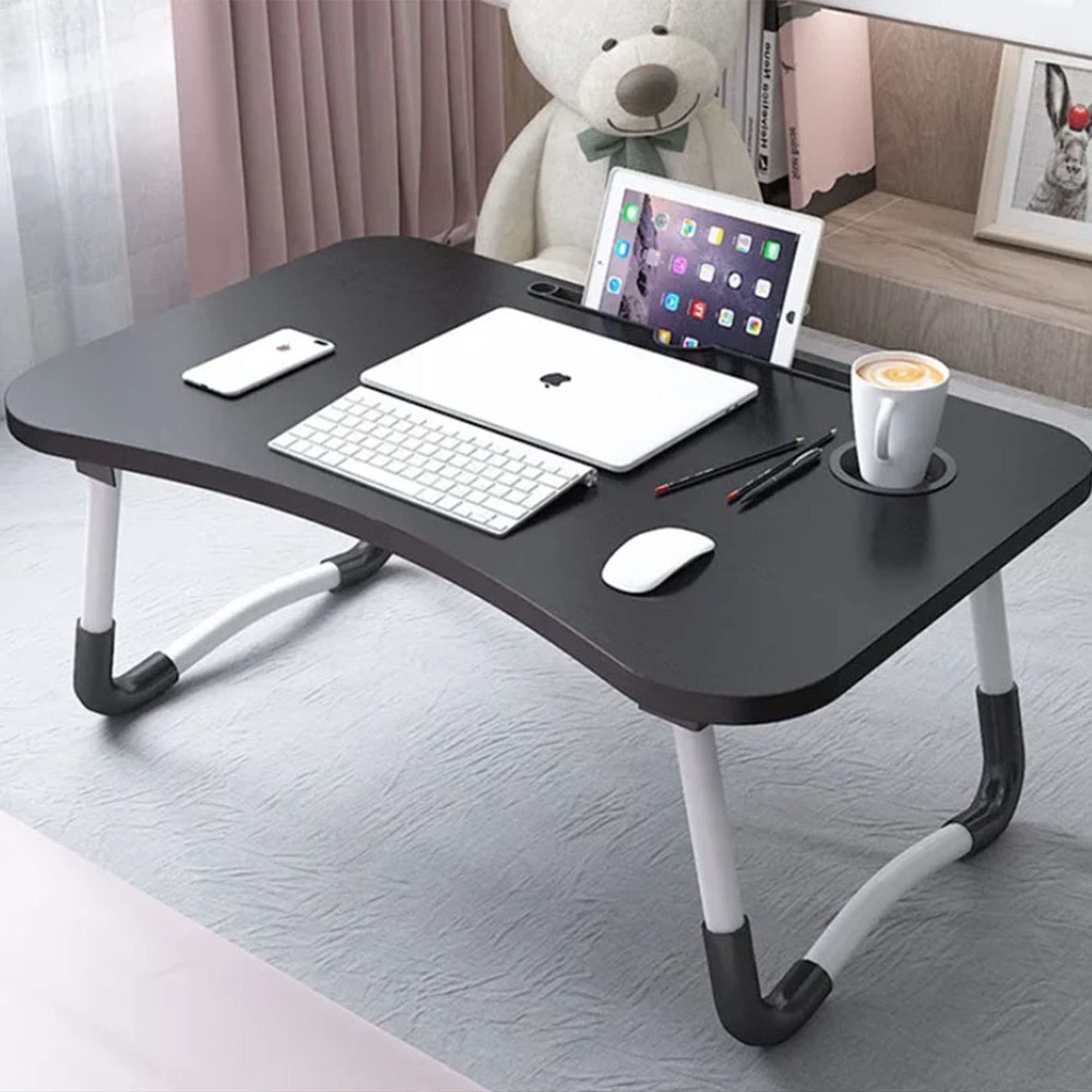 

Складной мини-боковой кофейный прикроватный столик для мобильного телефона и напитков, стол, стол, стол, стол, стол, поднос, легкий, маленький, портативный, для планшета, для смартфона, чёрный