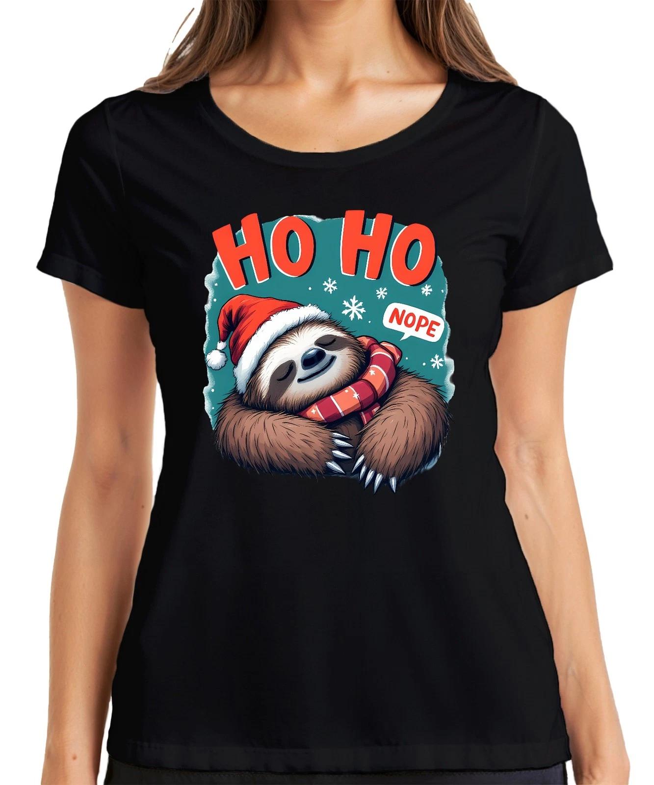 HO HO NOPE Faultier Weihnachten Weihnachtsmütze Schal Lustig Damen T-Shirt XL