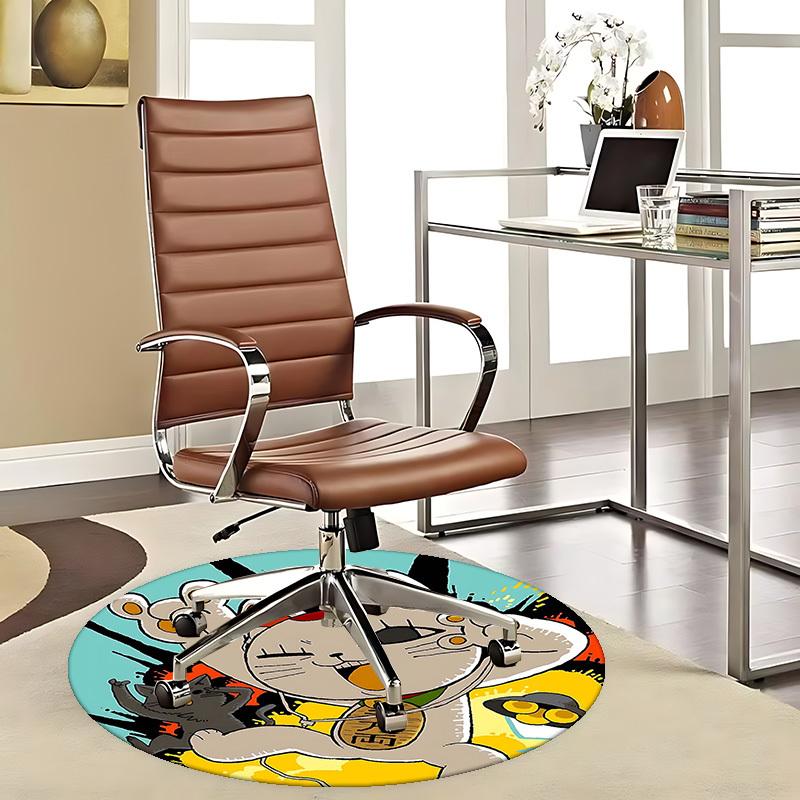 1pc Anime Cat with Binoculars Round Carpet - Office Chair Mat, Non-Slip Rug for Home Decor, Seasonal Gift, Suitable for Office, Living Room