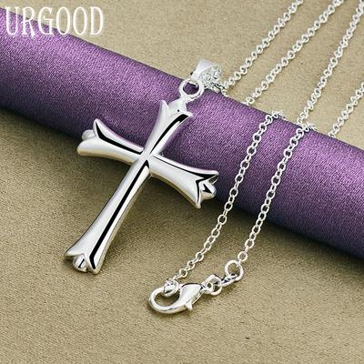 925 Sterling Silber Klassische Kreuz Anhänger Halskette Hochzeit Modeschmuck